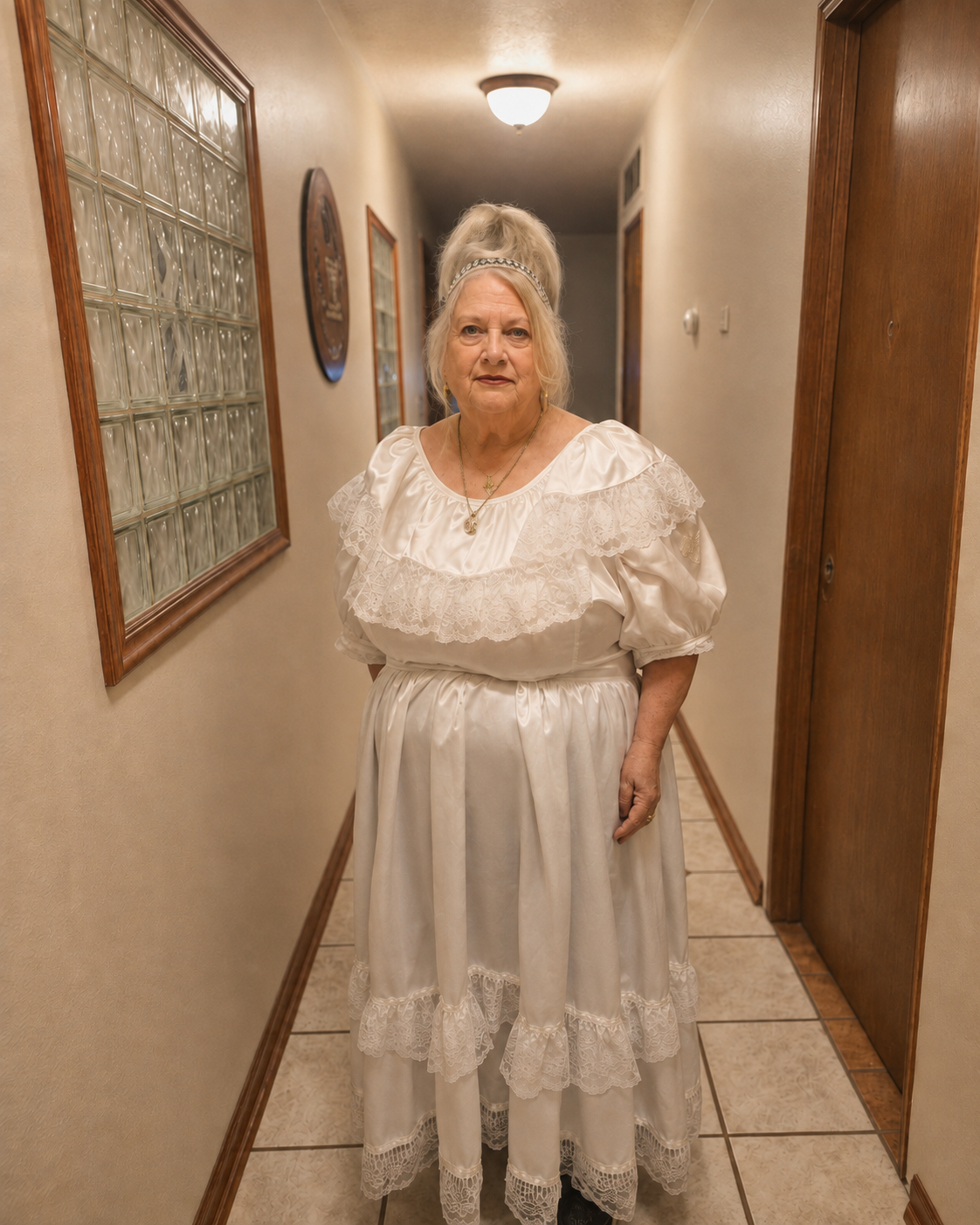 Mambo Sam standing in white ceremonial dress, the person who will cast your love spell